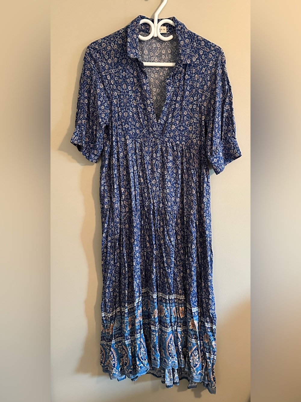 Blue Printed Short-Sleeve Midi Dress by Natural Life